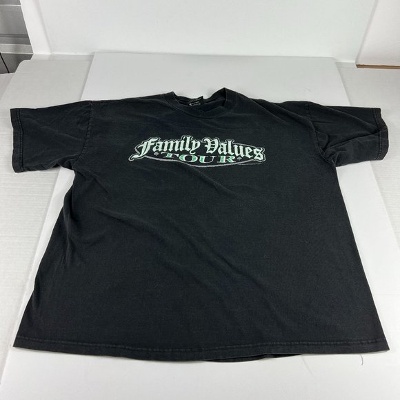 VTG 90s Korn Family Values Tour Shirt Extra Large Black Faded Short Sleeve Tee - Picture 1 of 12